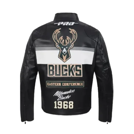 Milwaukee Bucks Full-Zip Up Black Leather Moto Jacket