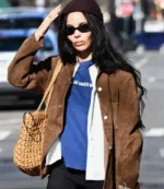 New York City 2026 Zoe Kravitz Brown Suede Leather Jacket For Unisex