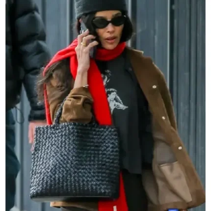 New York City 2026 Zoe Kravitz Brown Suede Leather Jacket