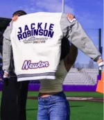 Franck Kepnang Jackie Robinson White and Grey Varsity Letterwinner Jacket For unisex