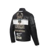 Milwaukee Bucks Full-Zip Up Black Leather Moto Jacket For unisex