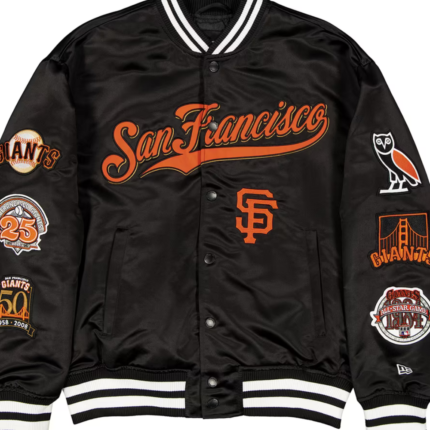 Men’s Giants OVO x New Era Black Satin Twill Full-Snap Jacket 1
