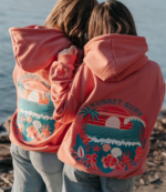 Sunset Surf Tropical Coral Hibiscus Pullover Hoodie 1