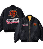AntiSocialSocialClub x Chicago Bears NFL Blossom MA-1 Black Full-Zip Bomber Jacket 1