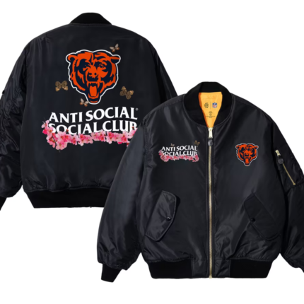 AntiSocialSocialClub x Chicago Bears NFL Blossom MA-1 Black Full-Zip Bomber Jacket 1
