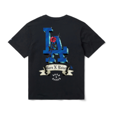 Born x Raised x Los Angeles Dodgers Rose 2026 Black T-Shirt 1