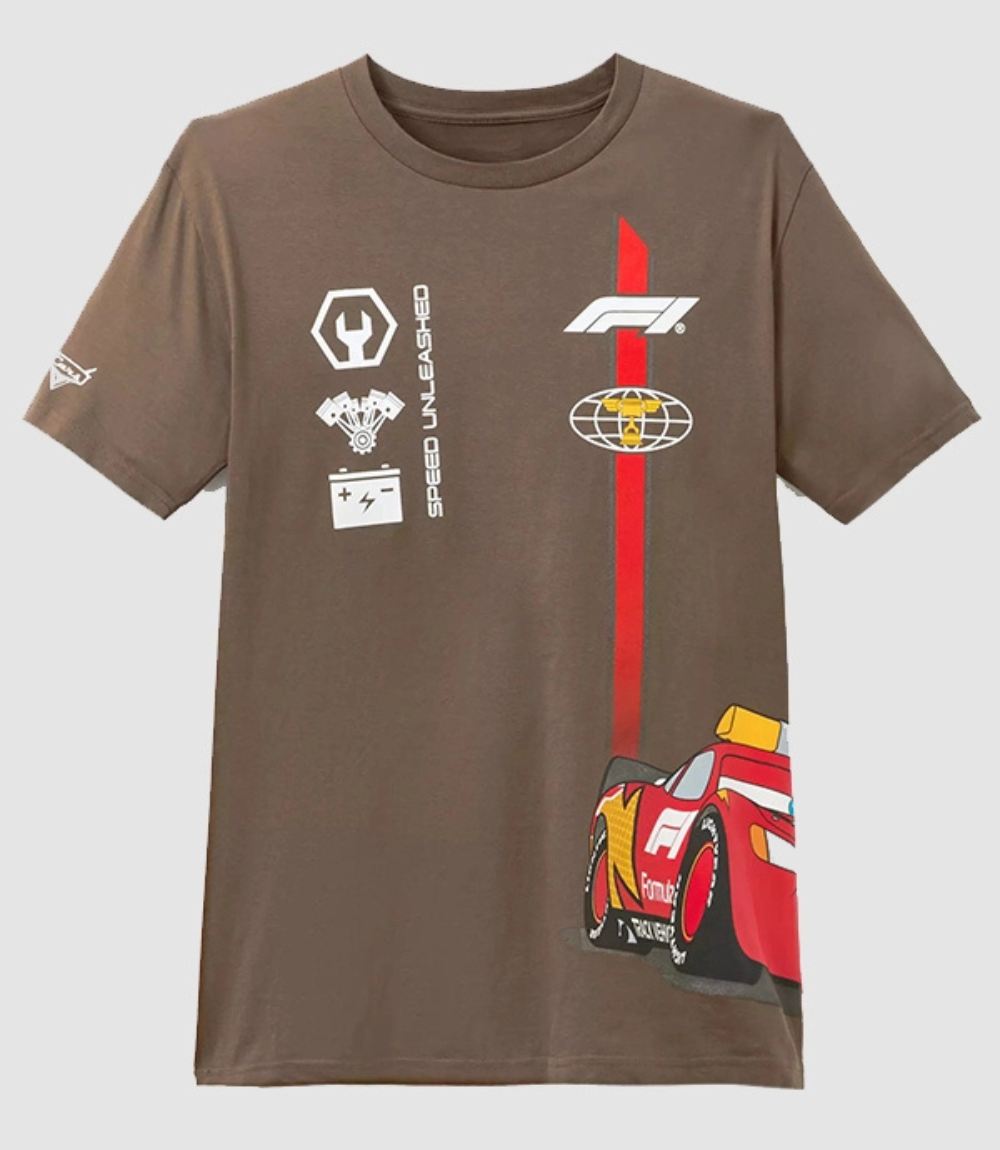 Disney Pixar Lightning McQueen F1 Brown T-Shirt 1 Disney Pixar Lightning McQueen F1 Brown T-Shirt 1