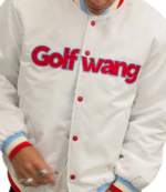 Golf Wang White Satin Varsity Bomber Jacket 2