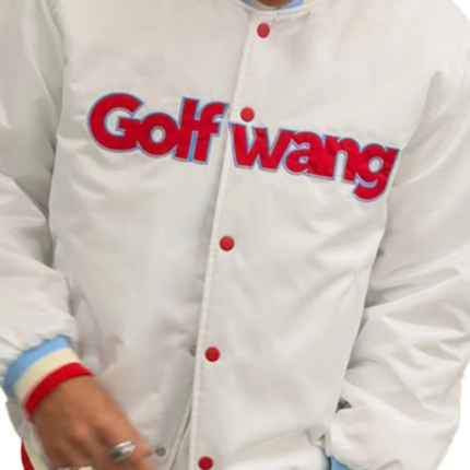 Golf Wang White Satin Varsity Bomber Jacket 2