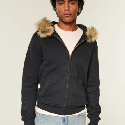 Hollister Faux Fur Zip-Up Hoodie 1