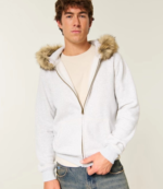 Hollister grey Fur Zip-Up Hoodie 1