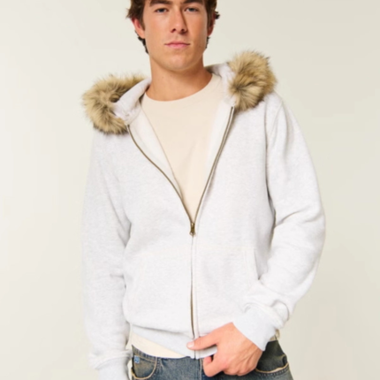 Hollister grey Fur Zip-Up Hoodie 1