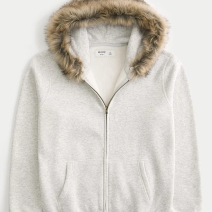 Hollister grey Fur Zip-Up Hoodie 2