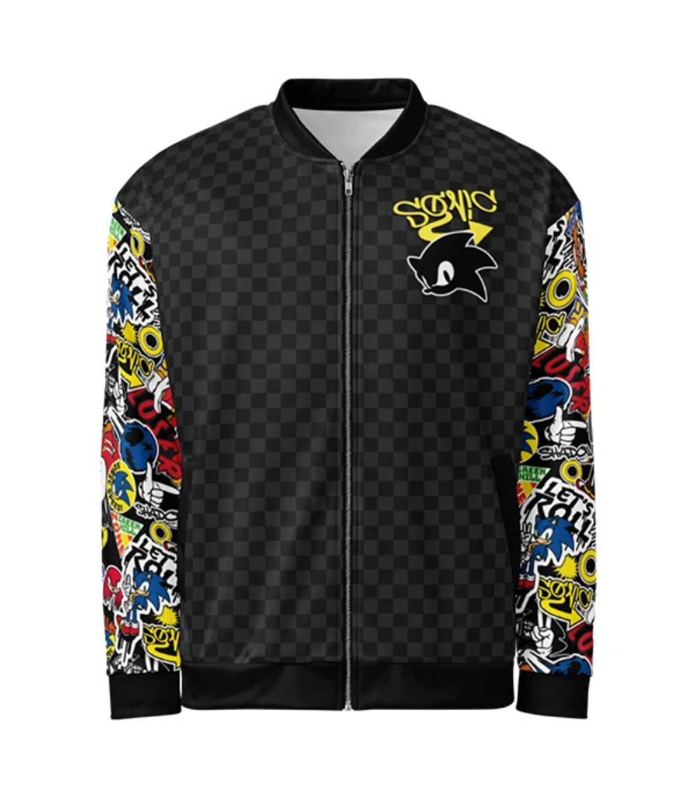 Sonic Sticker Bomb Varsity Bomber Jacket 1 Sonic Sticker Bomb Varsity Bomber Jacket 1