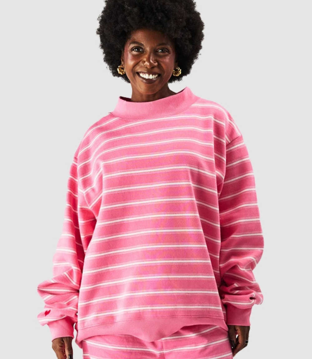 2026 Pink Aid x Parke Striped Mockneck Sweatshirt 2026 Pink Aid x Parke Striped Mockneck Sweatshirt