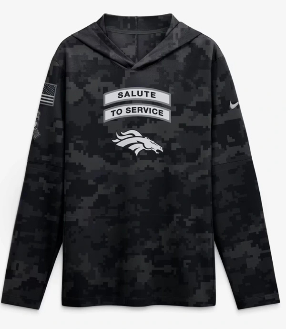Denver Broncos 2026 Salute to Service Hooded Long Sleeve T-Shirt Denver Broncos 2026 Salute to Service Hooded Long Sleeve T-Shirt